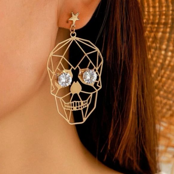 Jewelry - GOLD SKULL CHANDELIER EARRINGS WITH DIAMOND EYES